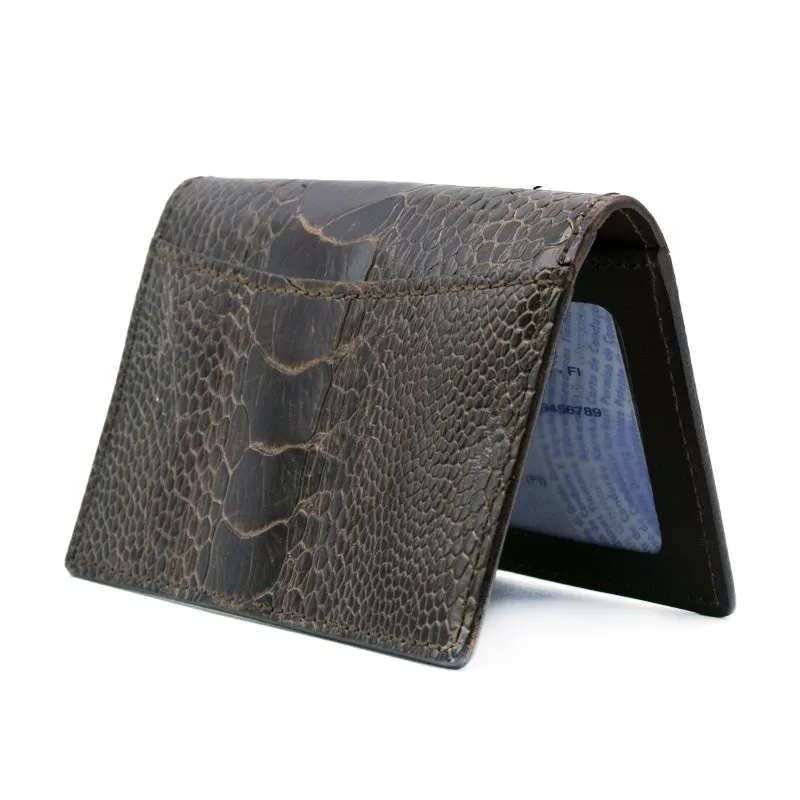 0555BR Ostrich Leg Card Case, Dark Brown