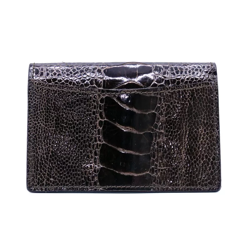 0555BR Ostrich Leg Card Case, Dark Brown