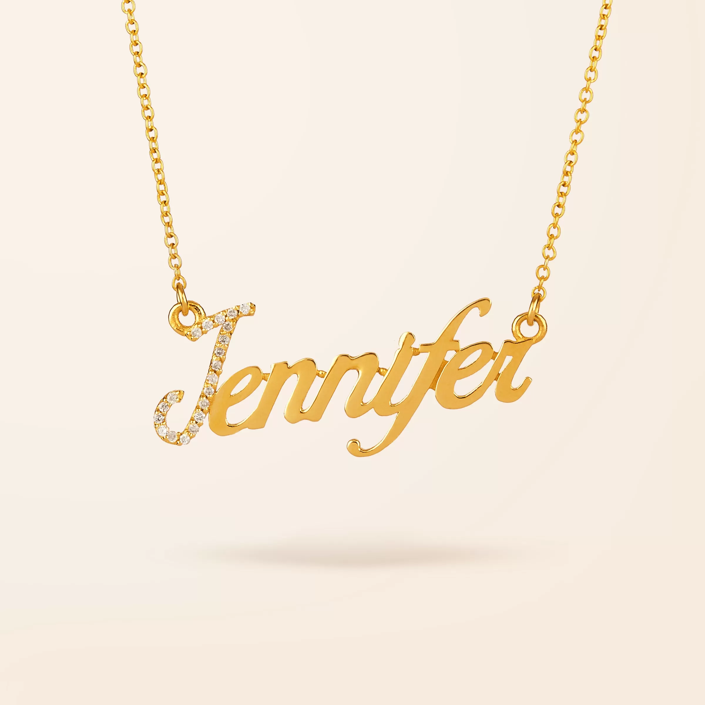 14K Gold Diamond First Letter Name Necklace