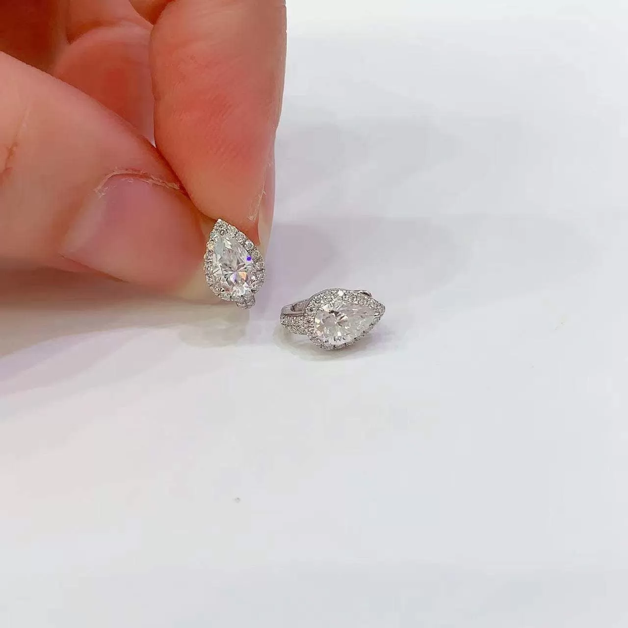 1ctw Pear Halo Moissanite Earrings 18K