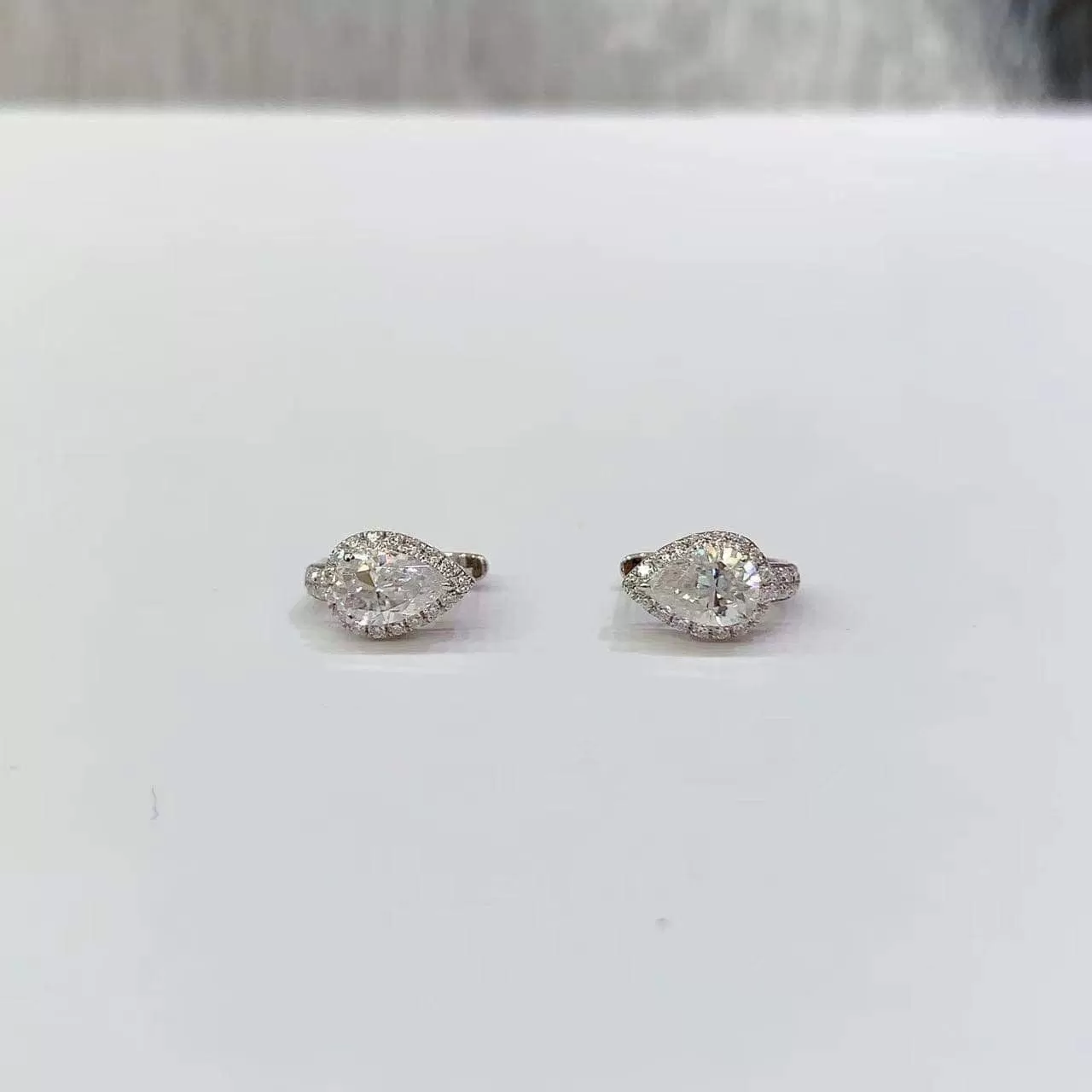 1ctw Pear Halo Moissanite Earrings 18K