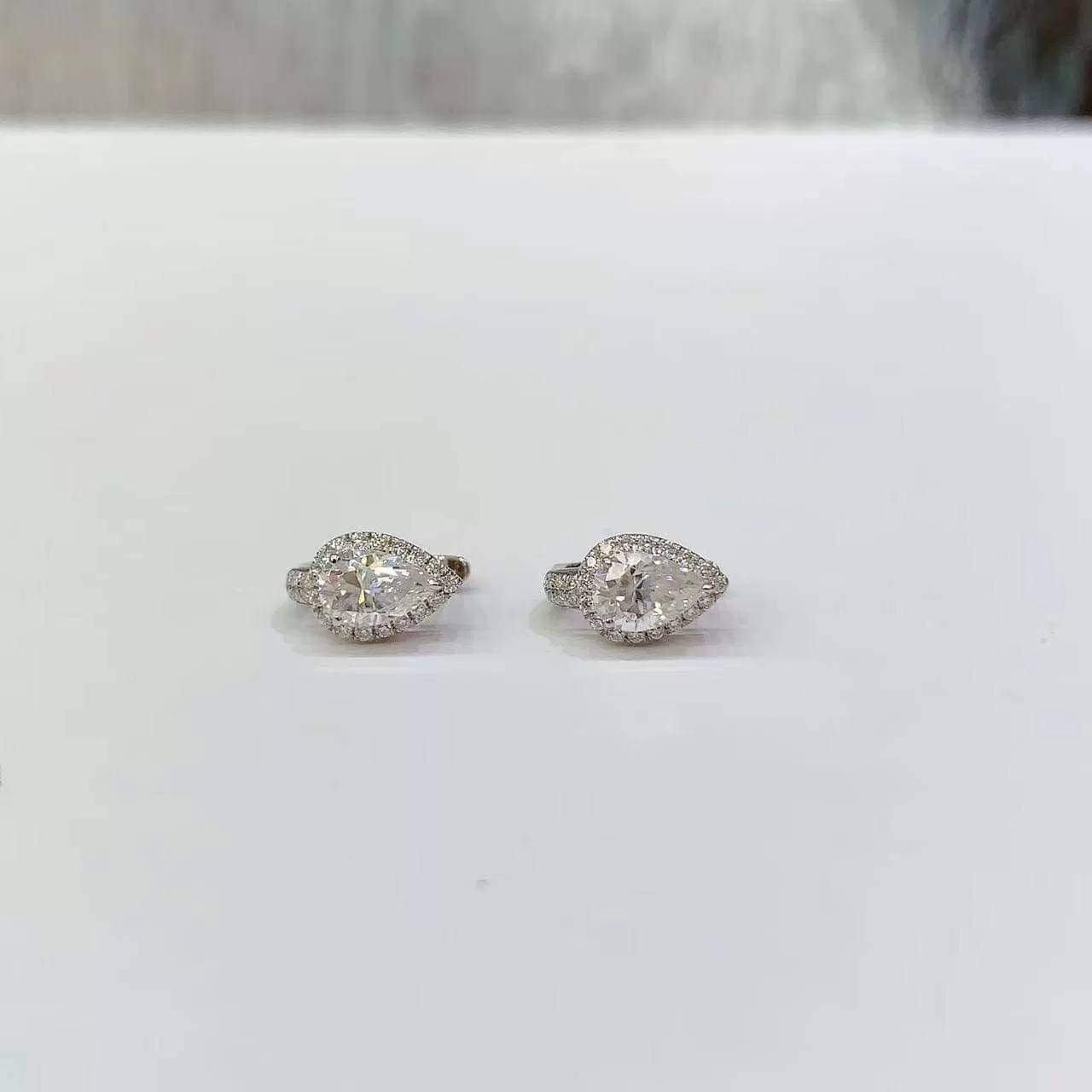 1ctw Pear Halo Moissanite Earrings 18K