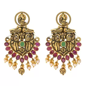 22K Yellow Gold & Gem Antique Chandbali Earrings (19.7gm)