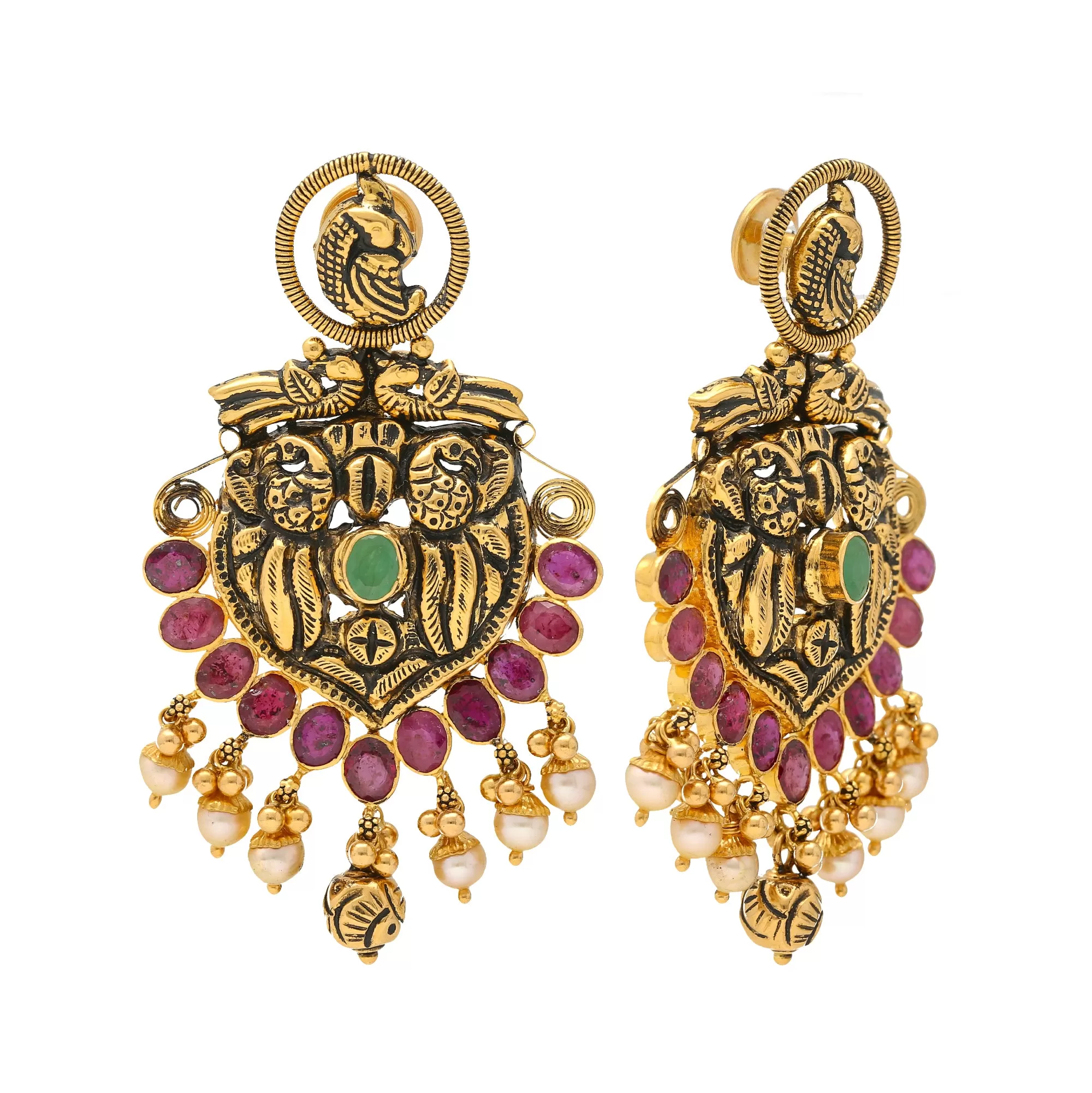 22K Yellow Gold & Gem Antique Chandbali Earrings (19.7gm)