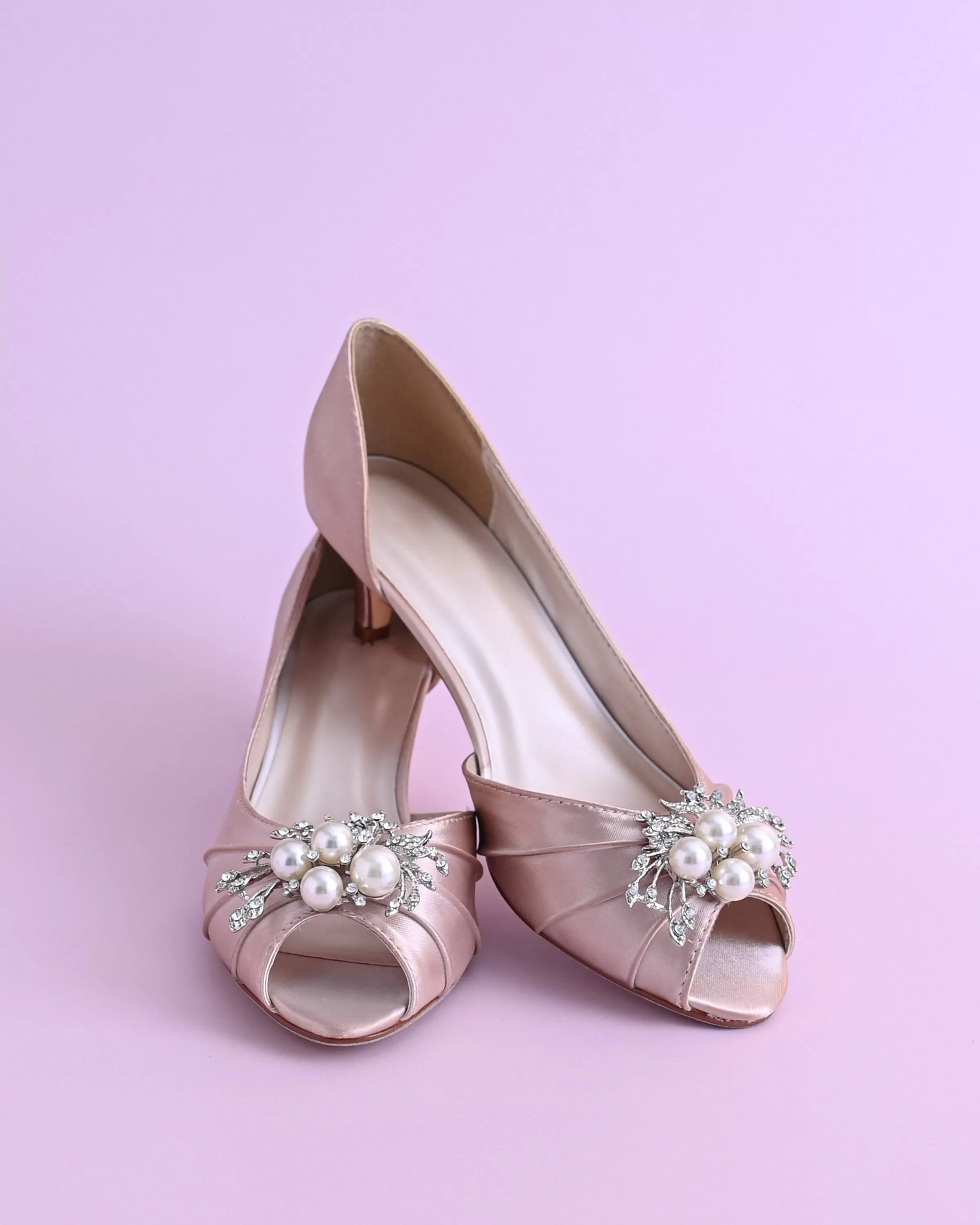 Abby Blush Wedding Shoes with Pearl & Crystal Adornment