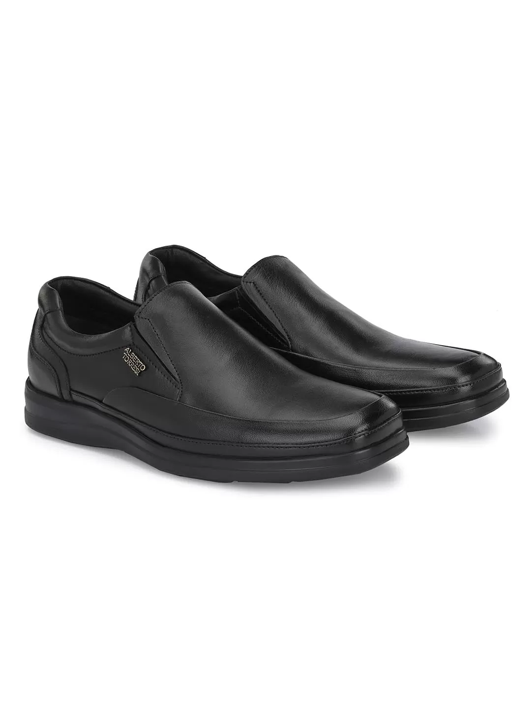 Alberto Torresi Genuine Leather Black Slipon Formal Shoes for Men