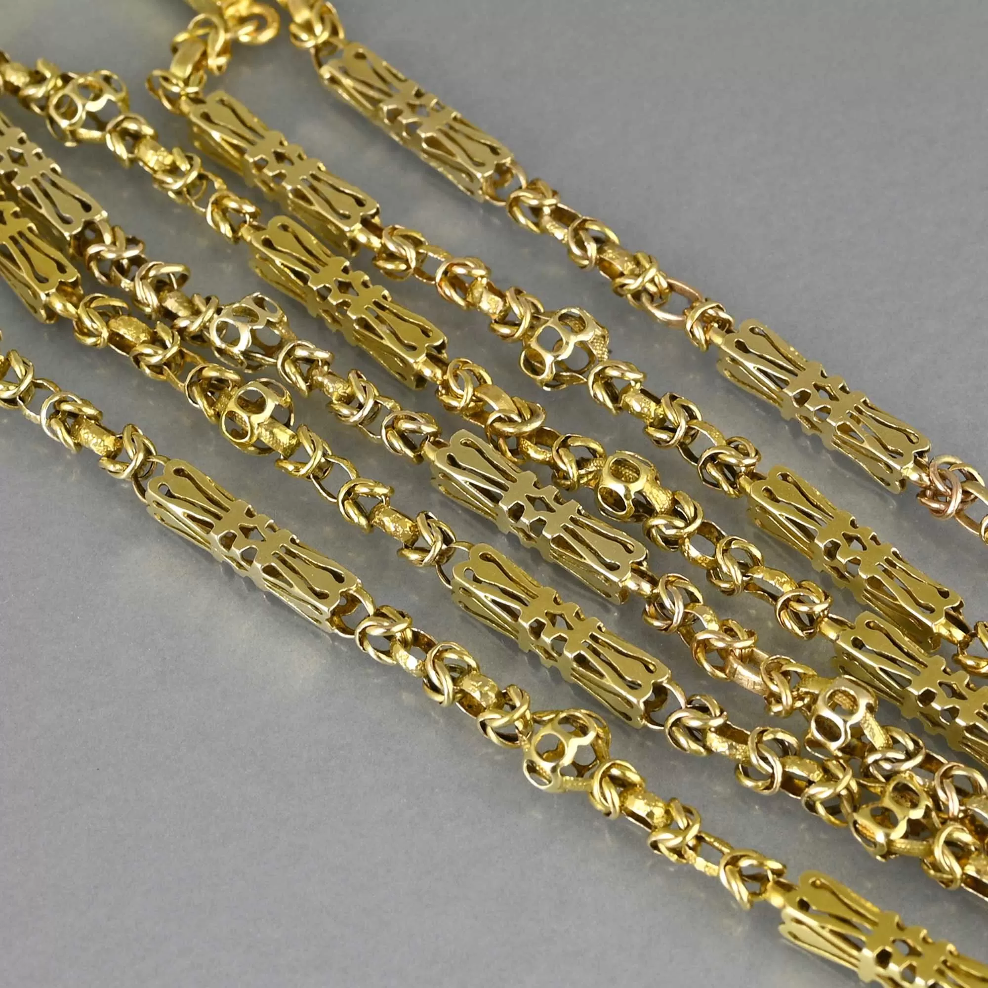 Antique Byzantine Long 14K Gold Chain Necklace