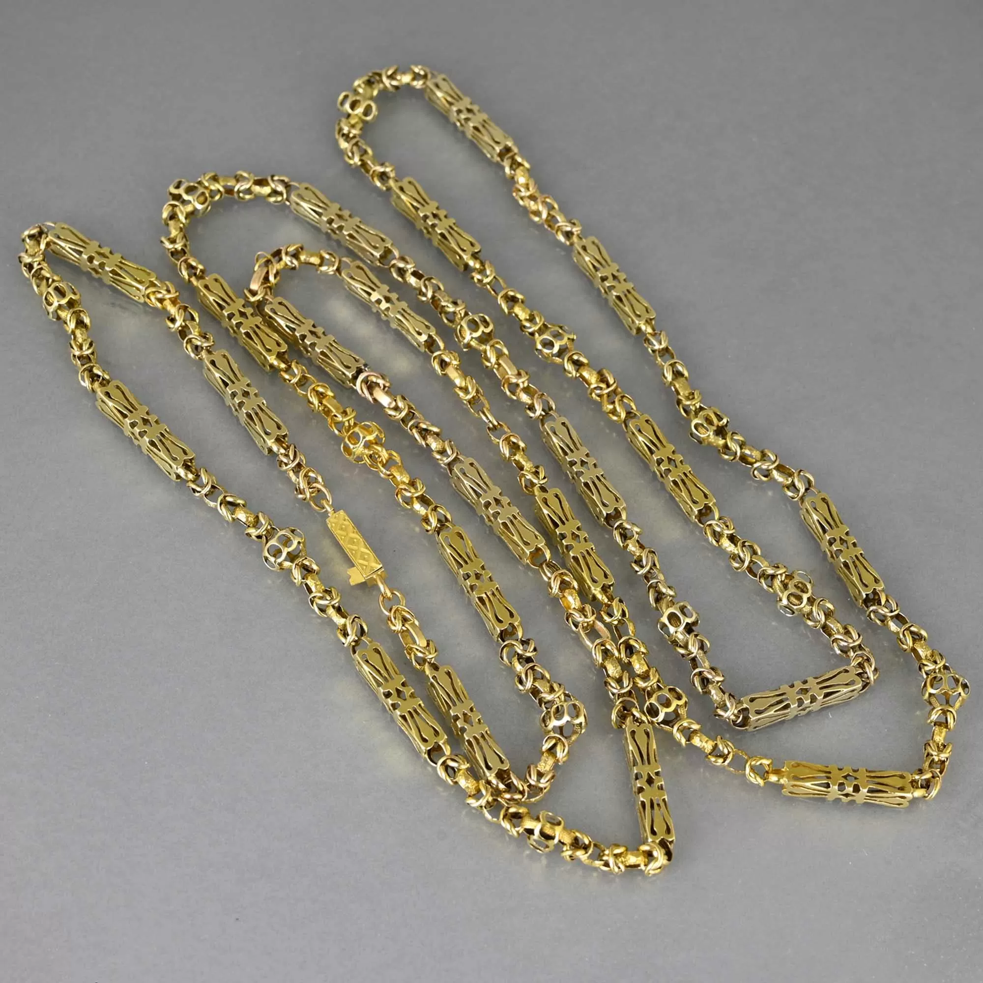 Antique Byzantine Long 14K Gold Chain Necklace