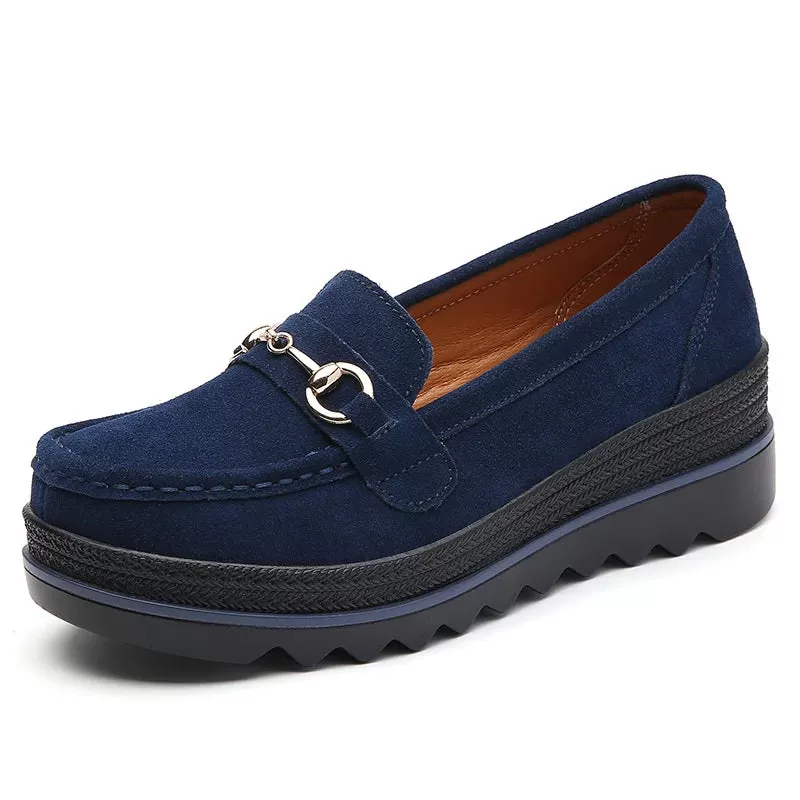 Ashore Shop 2023 Autumn High Quality Women Shoes Light Comfort Platform Shoes Metal Buckle   Loafers