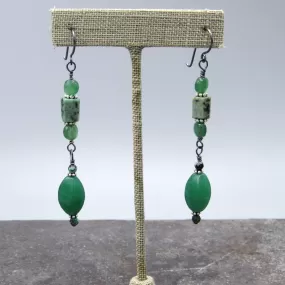 Aventurine, African Turquoise, and Oxidized Sterling Silver Drop Earrings