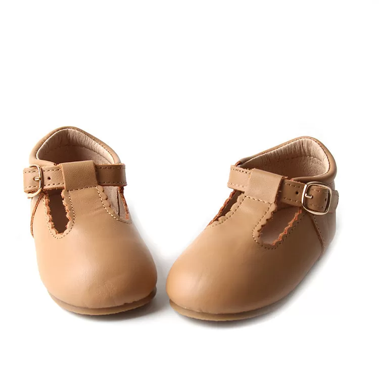 Baby, Toddler & Girls T-bars in Tan - Classic Style Shoe