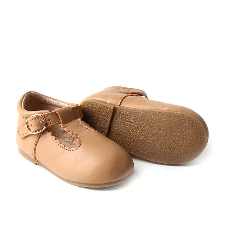 Baby, Toddler & Girls T-bars in Tan - Classic Style Shoe