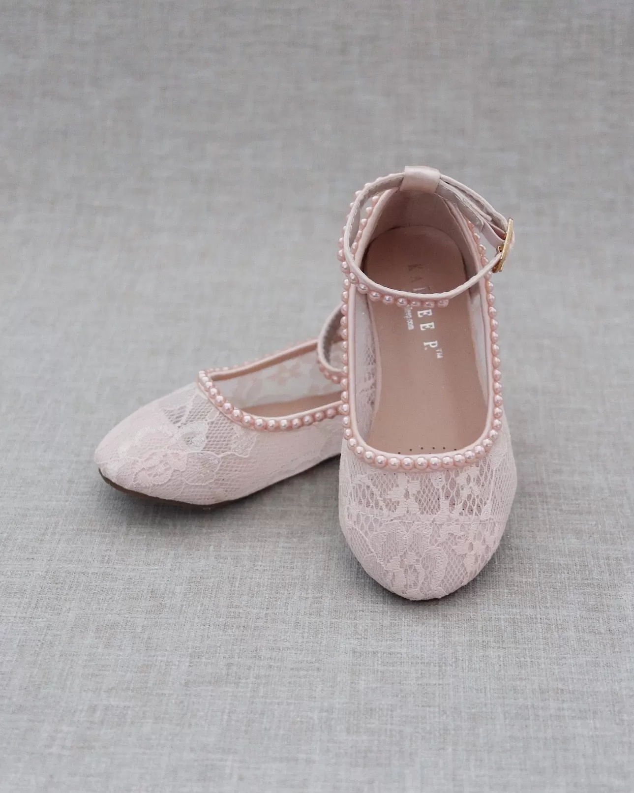 Blush Pink Lace Ballet Flats with with Mini Pearls