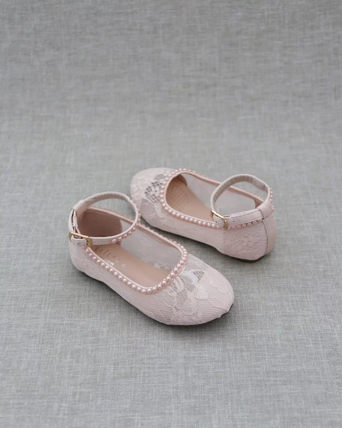 Blush Pink Lace Ballet Flats with with Mini Pearls