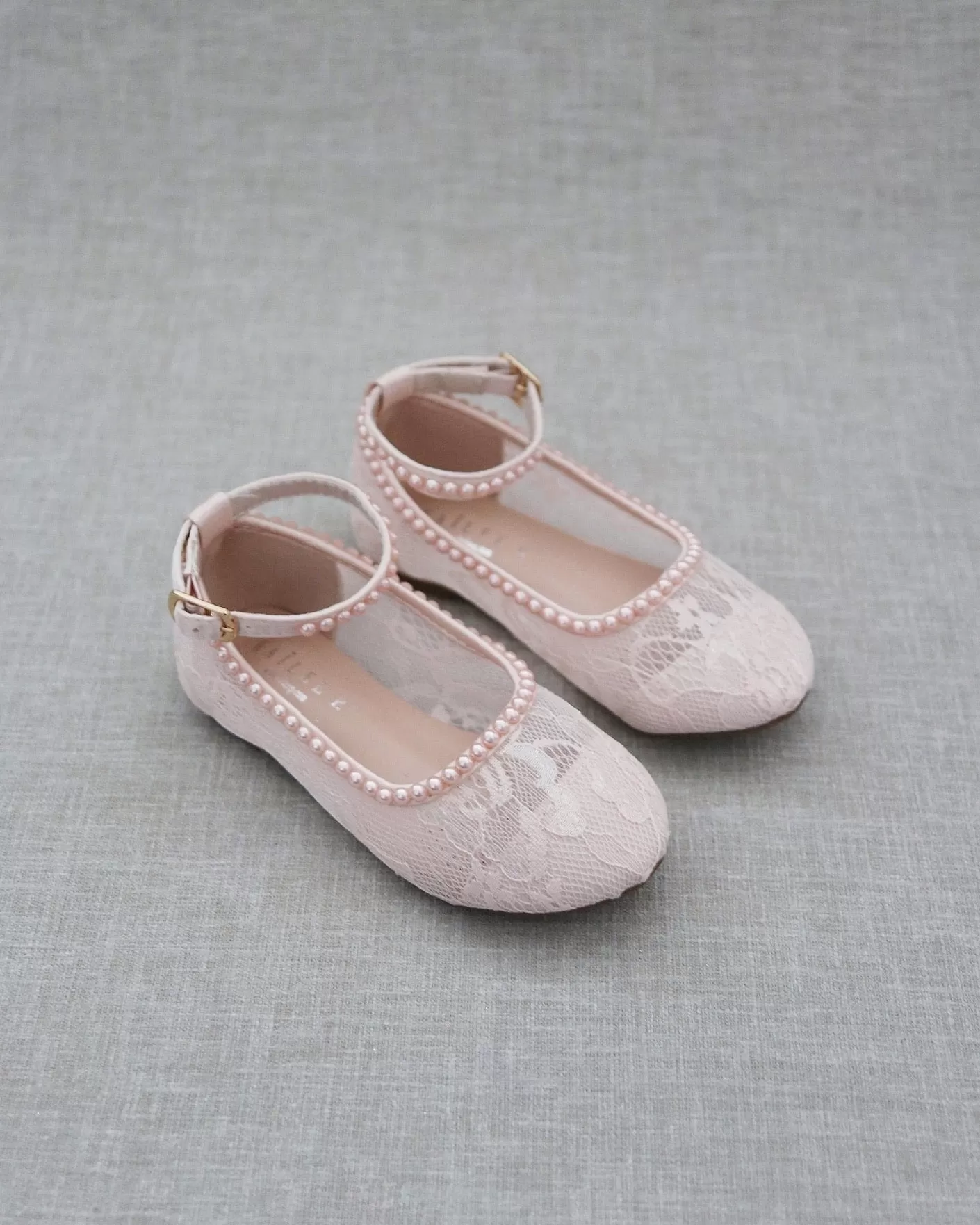 Blush Pink Lace Ballet Flats with with Mini Pearls