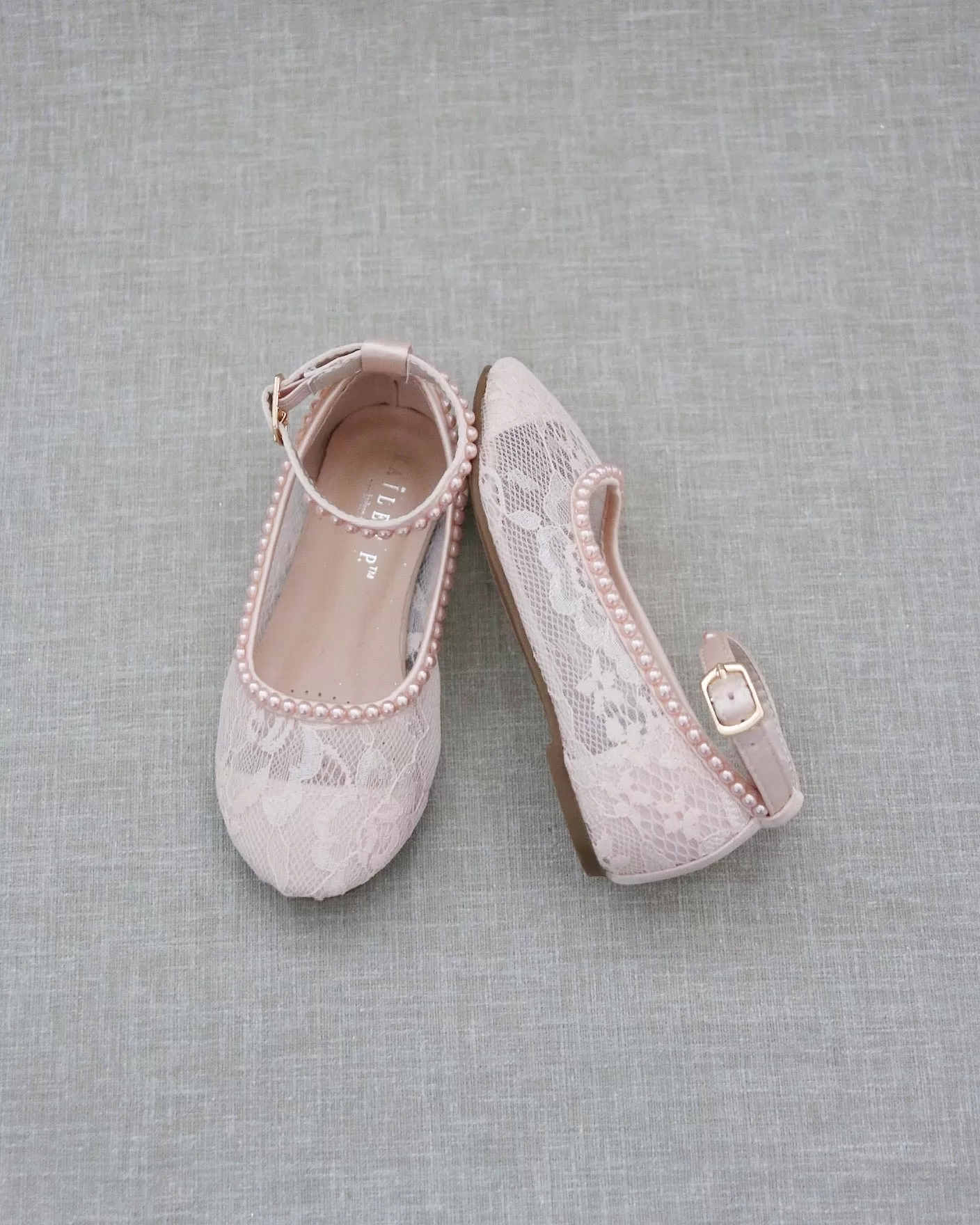 Blush Pink Lace Ballet Flats with with Mini Pearls