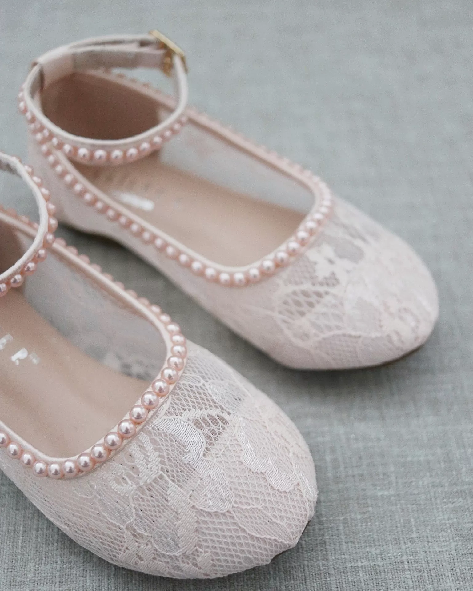 Blush Pink Lace Ballet Flats with with Mini Pearls