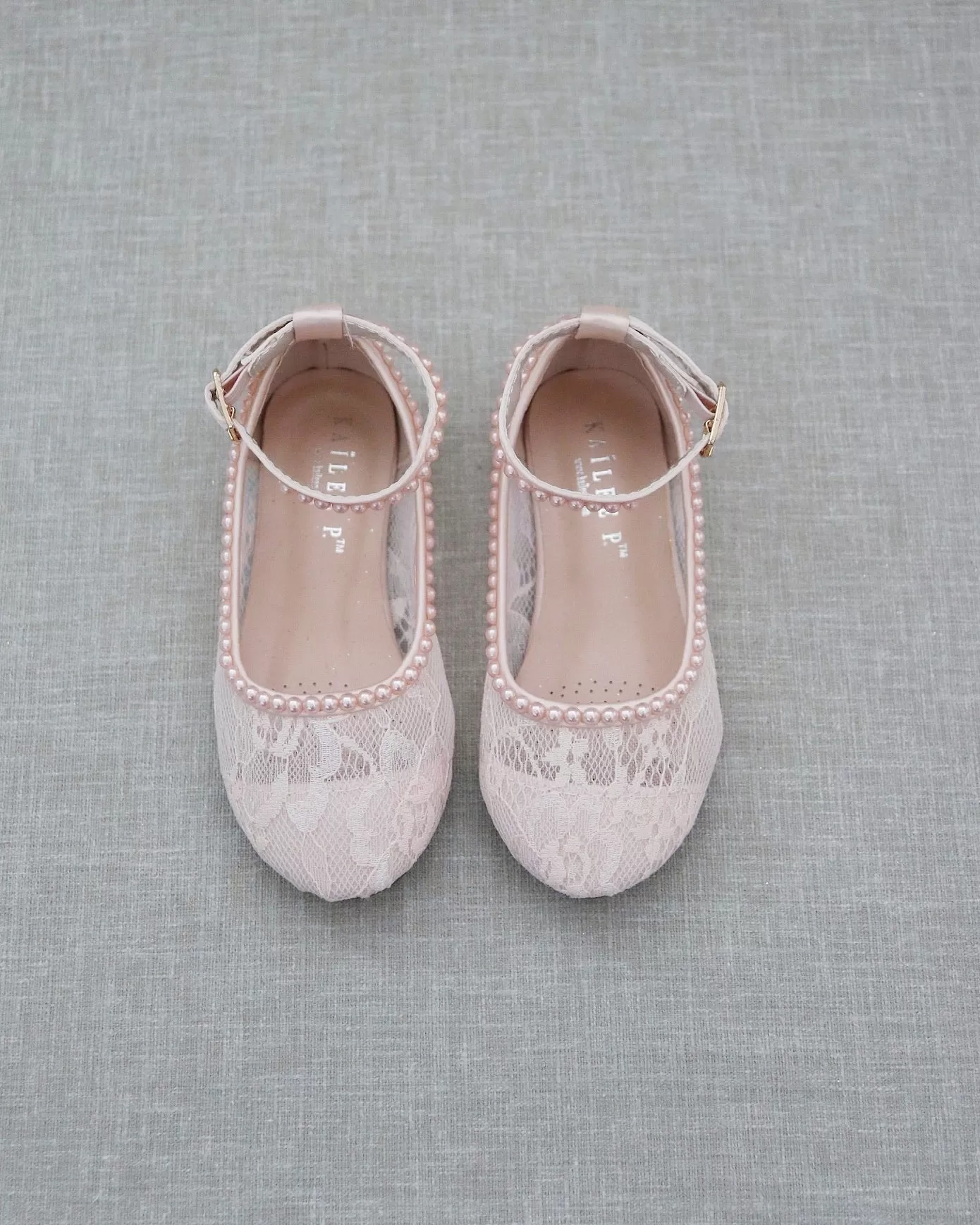 Blush Pink Lace Ballet Flats with with Mini Pearls