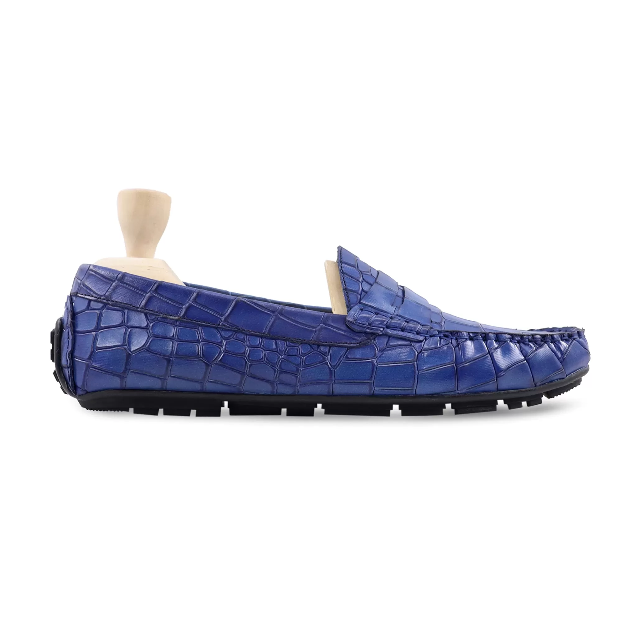 Botan - Men's Blue Crocodile Printed leather Driver Shoe