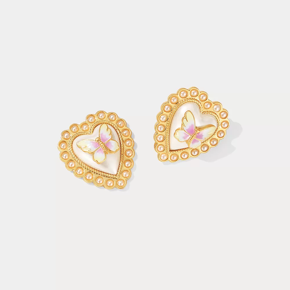 Butterfly Heart Stud Earrings