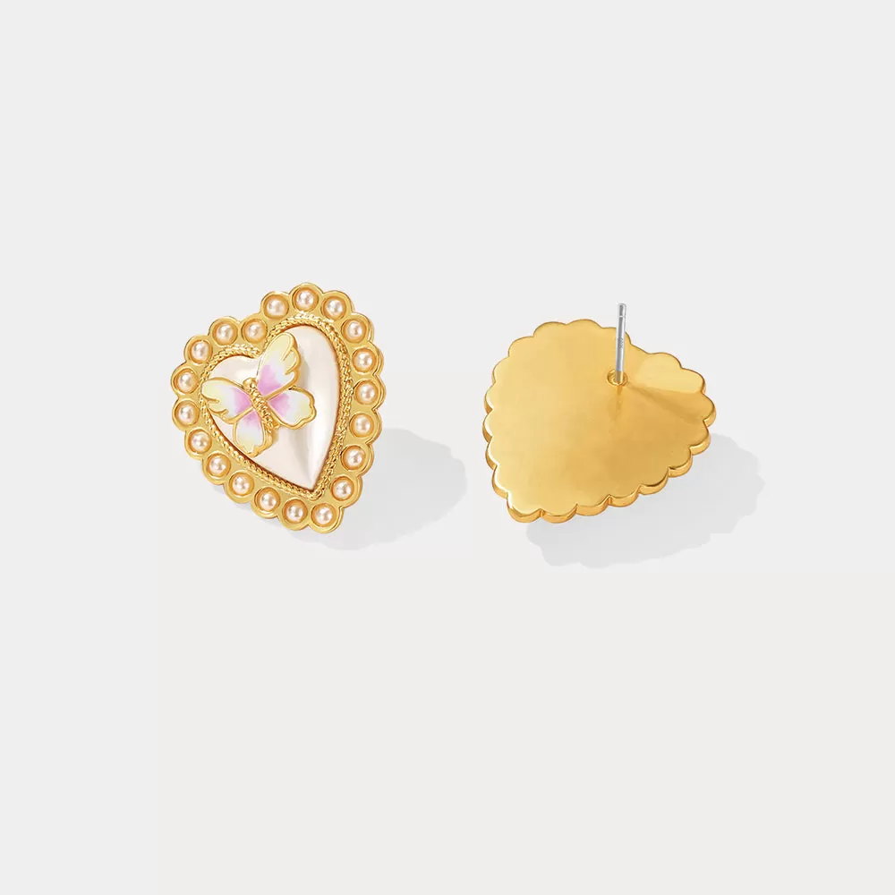 Butterfly Heart Stud Earrings