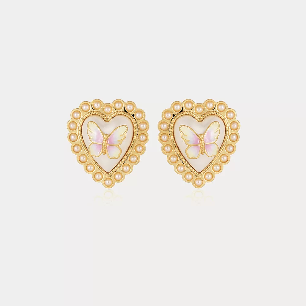 Butterfly Heart Stud Earrings