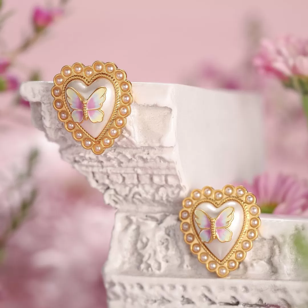 Butterfly Heart Stud Earrings