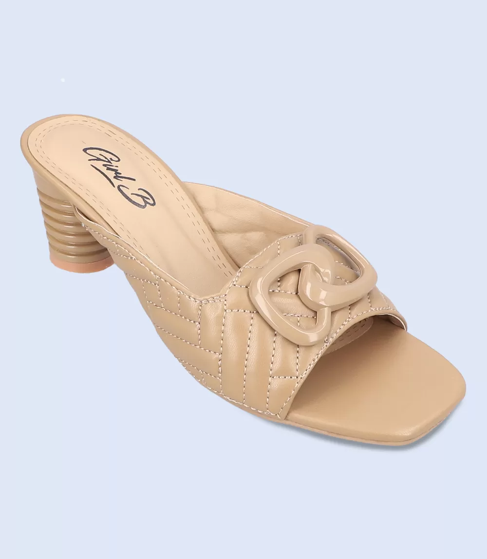 BW9373-BROWN-Women Casual Slipper Heels