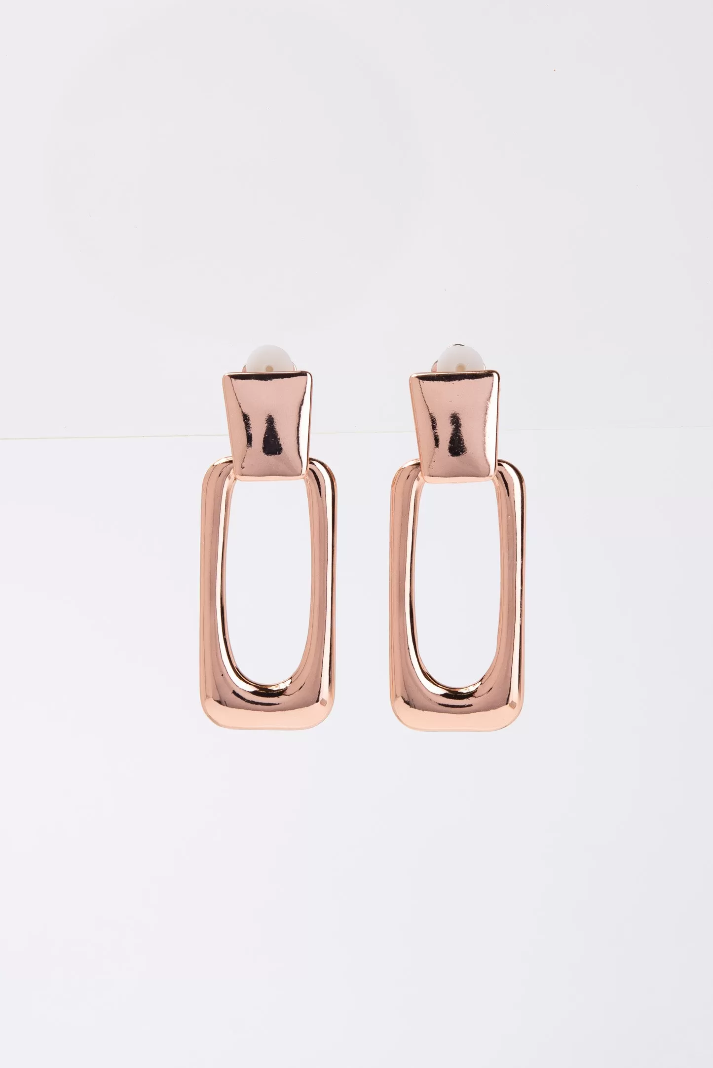 Carolina Metal Rectangle Clip On Earrings - Rose Gold