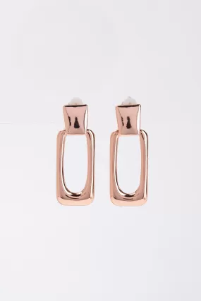 Carolina Metal Rectangle Clip On Earrings - Rose Gold