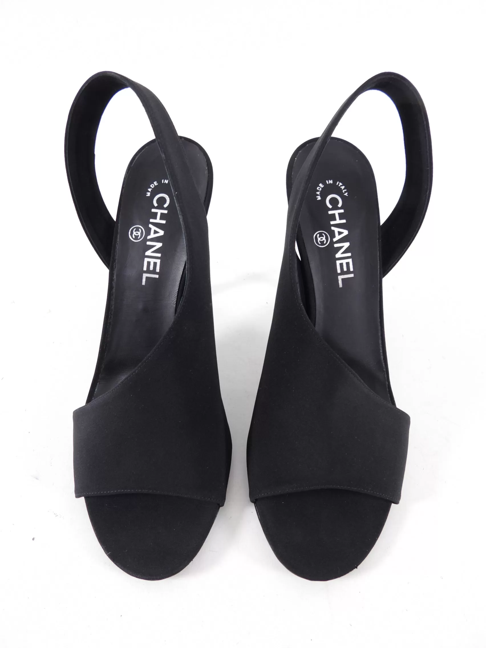 Chanel Black Fabric Slingback Pumps with Crystal CC and Heels - 41 / 40