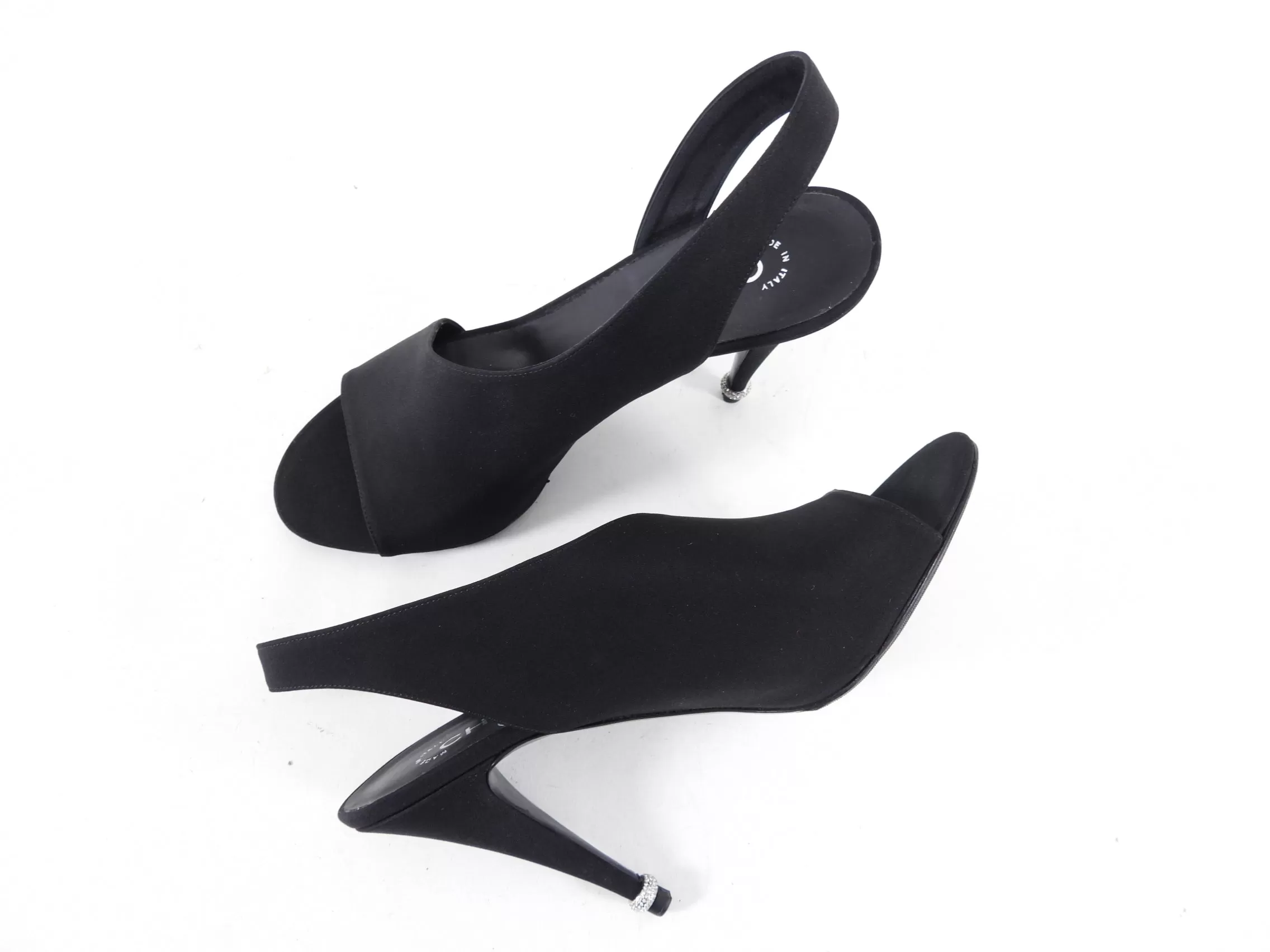 Chanel Black Fabric Slingback Pumps with Crystal CC and Heels - 41 / 40