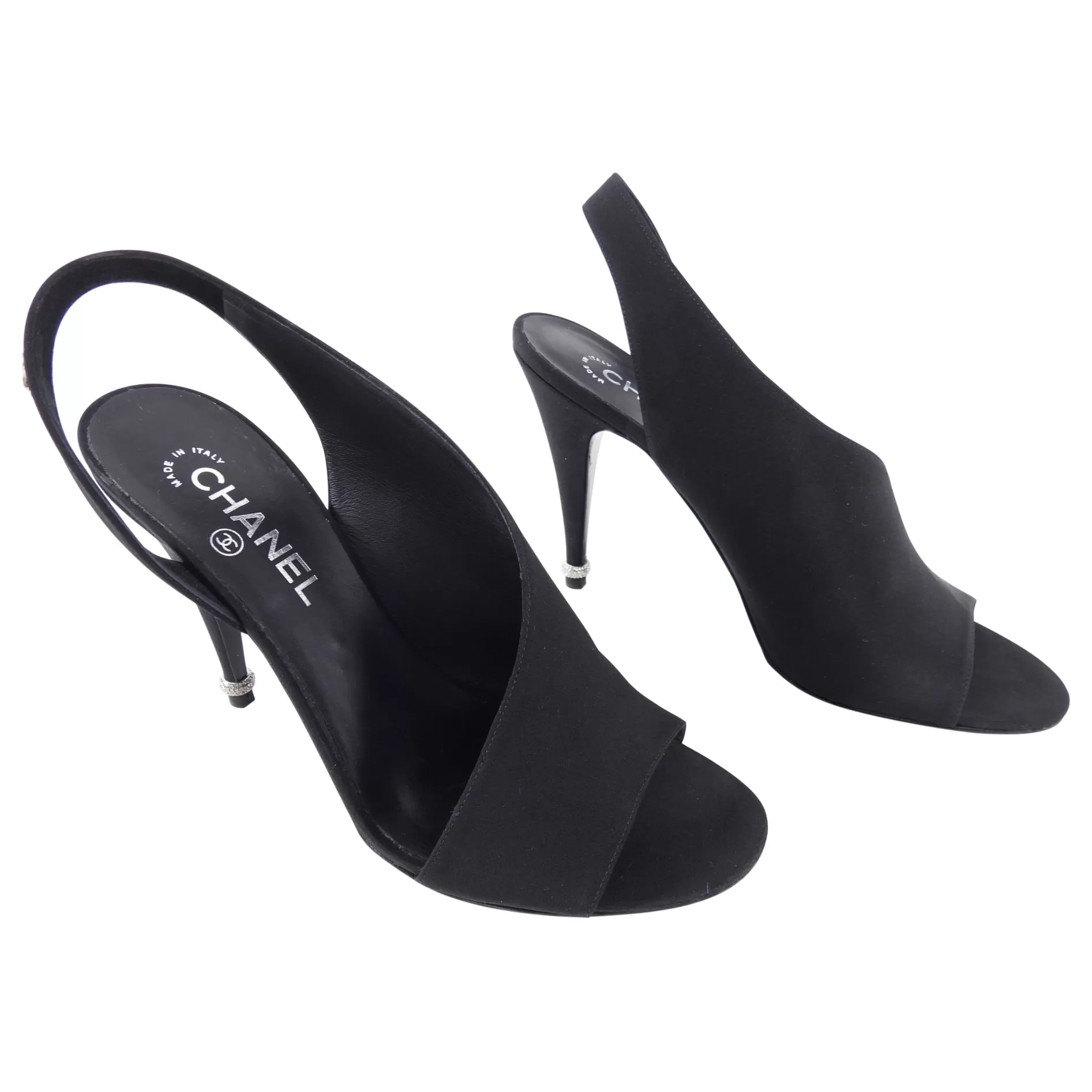 Chanel Black Fabric Slingback Pumps with Crystal CC and Heels - 41 / 40