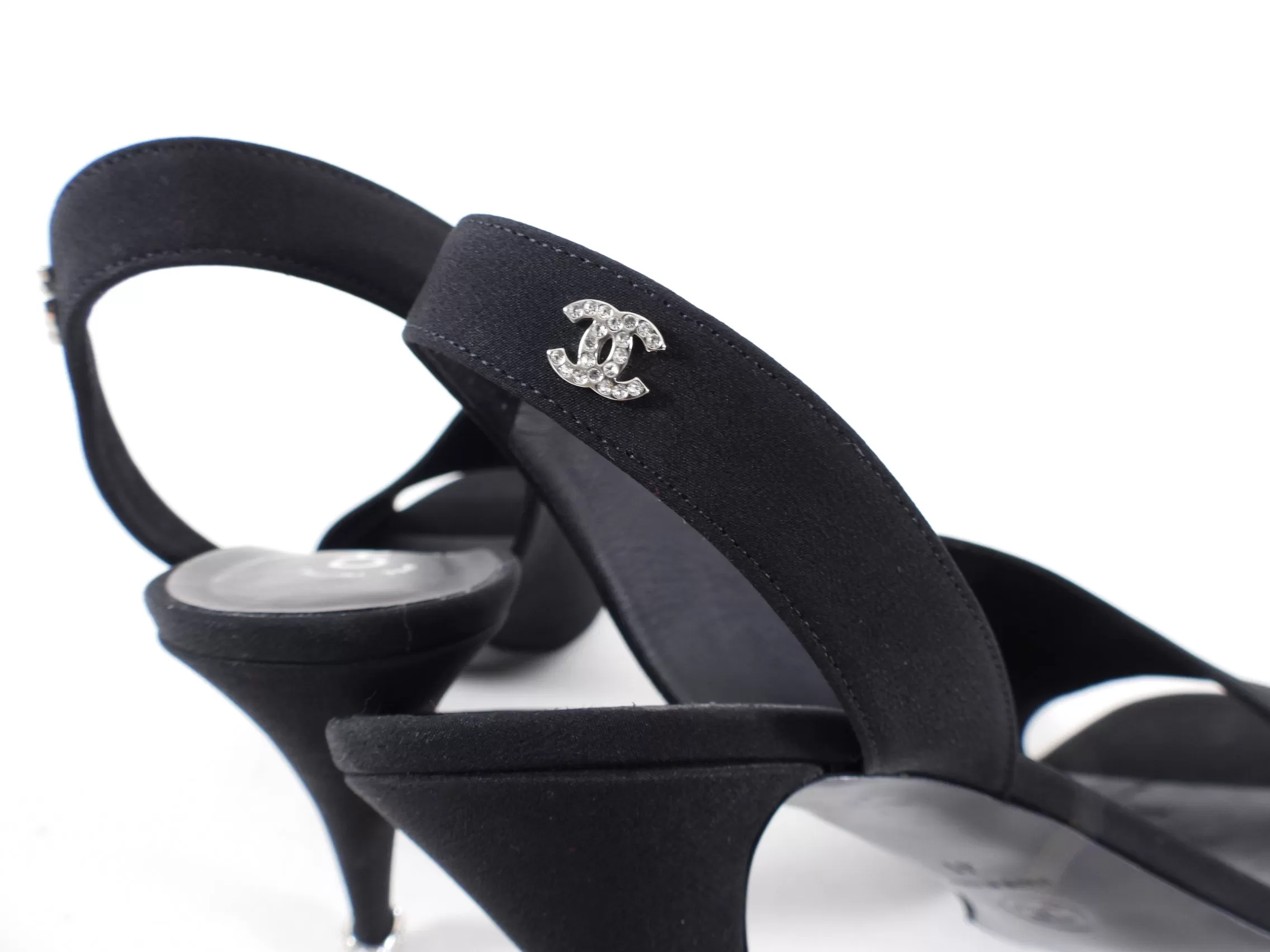 Chanel Black Fabric Slingback Pumps with Crystal CC and Heels - 41 / 40