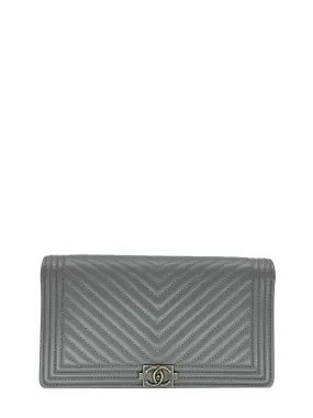 Chanel Quilted Chevron Lambskin Leather Long Boy Wallet