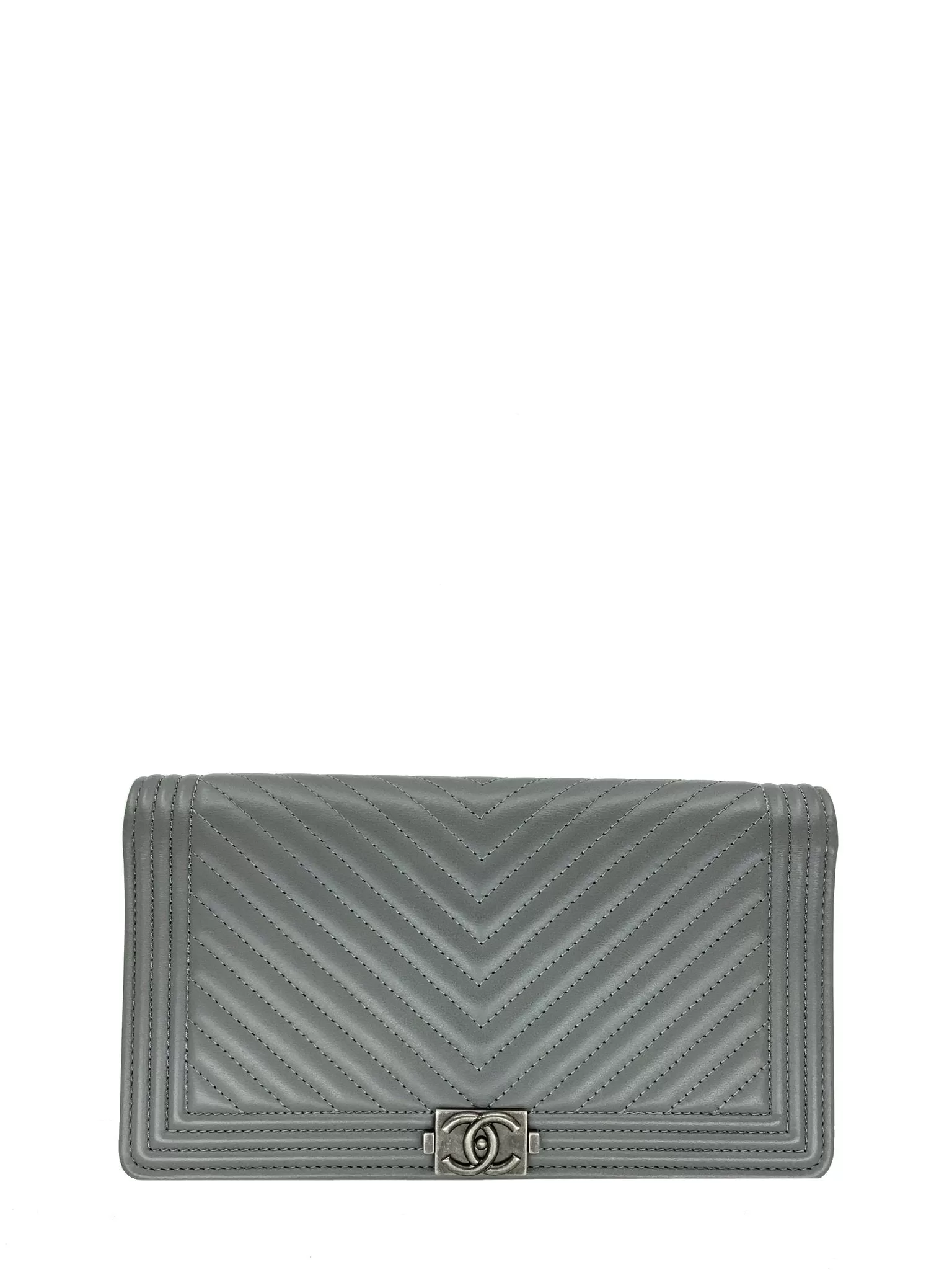 Chanel Quilted Chevron Lambskin Leather Long Boy Wallet