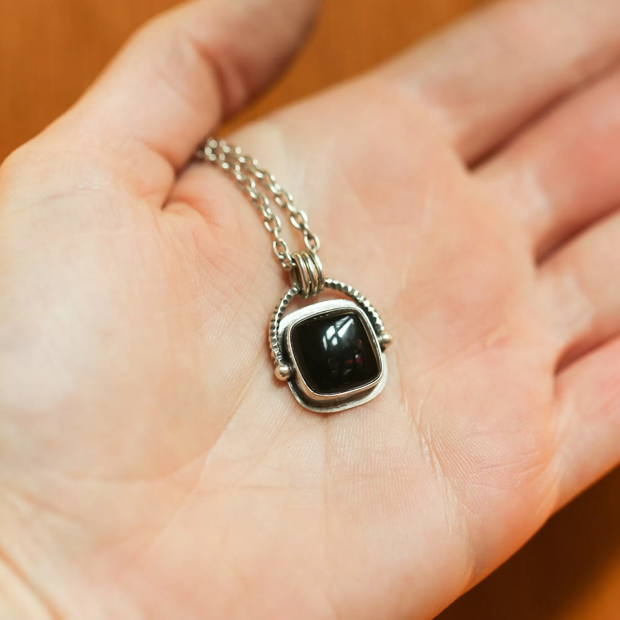 Chelsea Necklace  - Black Agate Pendant - Silversmith - Black Agate Necklace