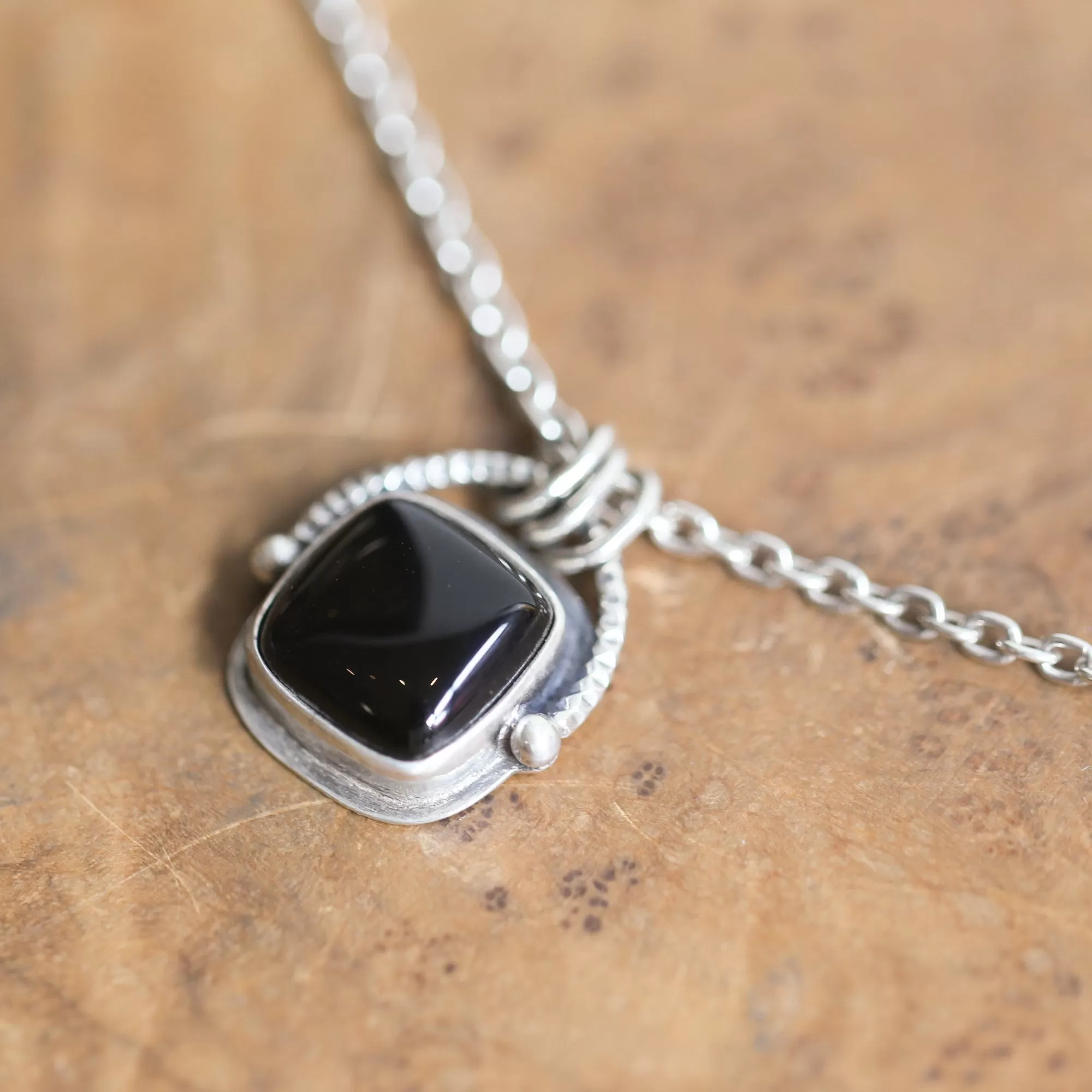 Chelsea Necklace  - Black Agate Pendant - Silversmith - Black Agate Necklace