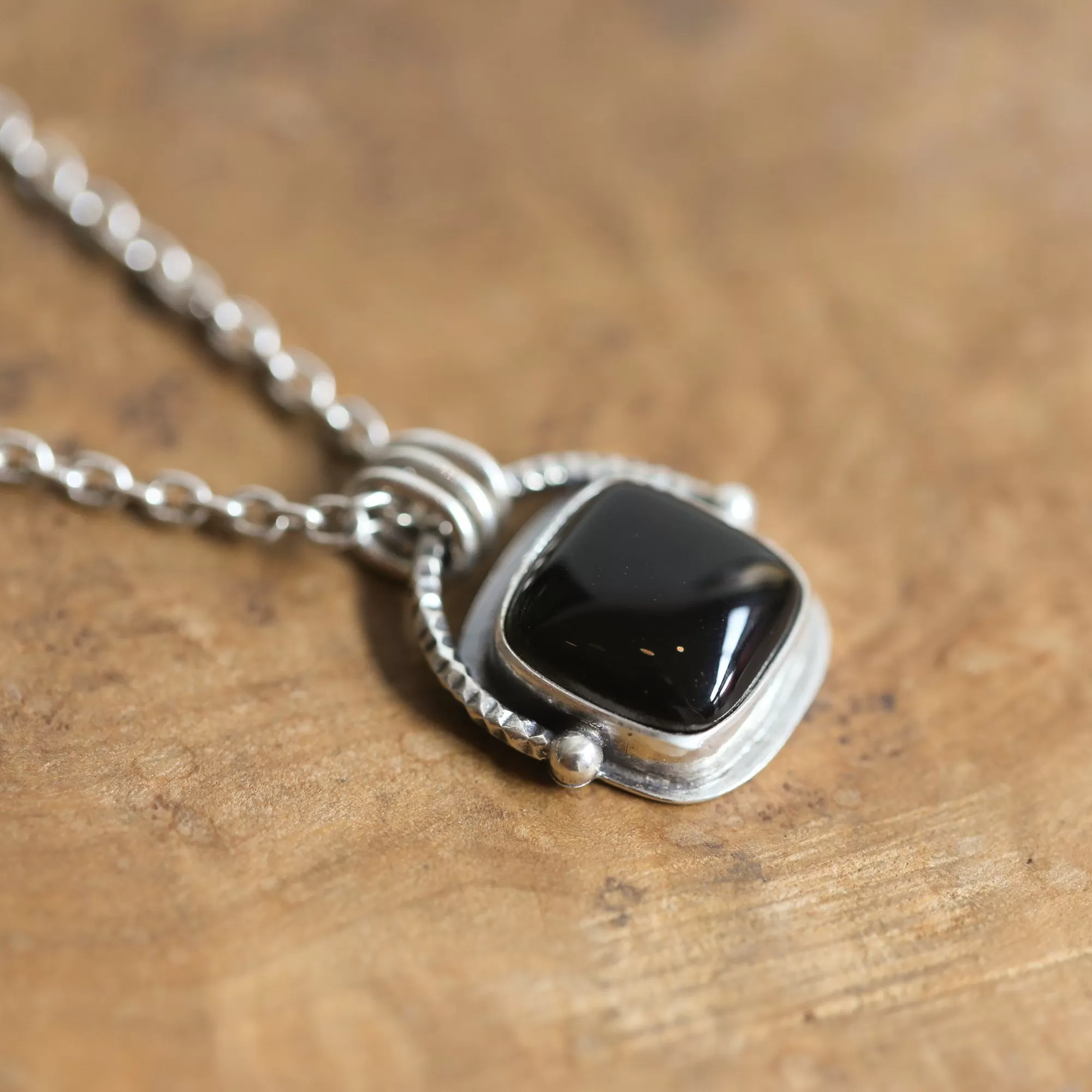 Chelsea Necklace  - Black Agate Pendant - Silversmith - Black Agate Necklace