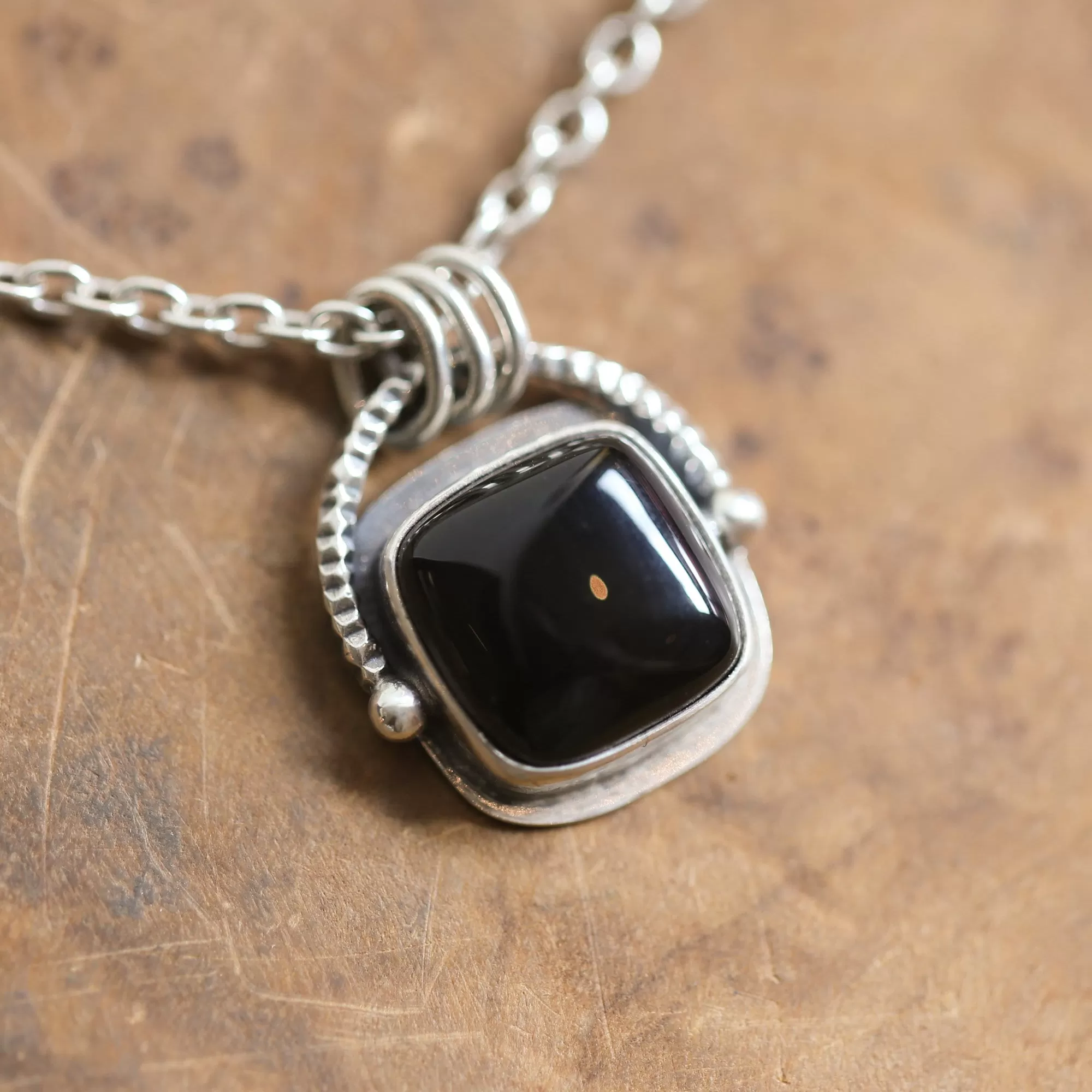 Chelsea Necklace  - Black Agate Pendant - Silversmith - Black Agate Necklace