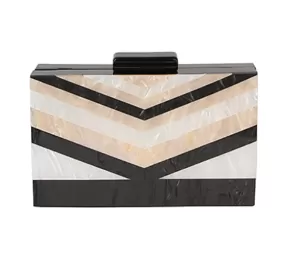 Cherie Acrylic Clutch in Black Chevron