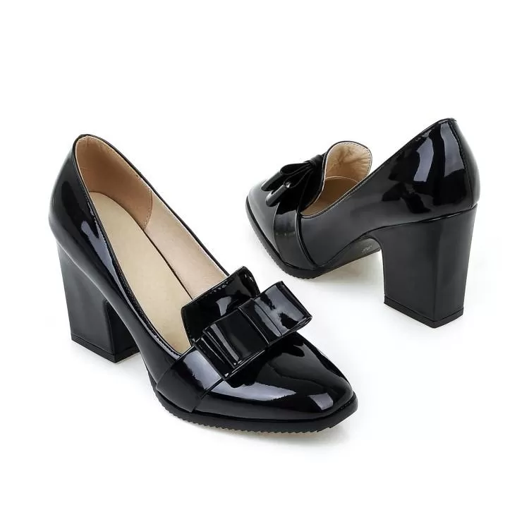 Chunky High Heelss Bow Shallow Toe Women Chunky Pumps Shoes Woman