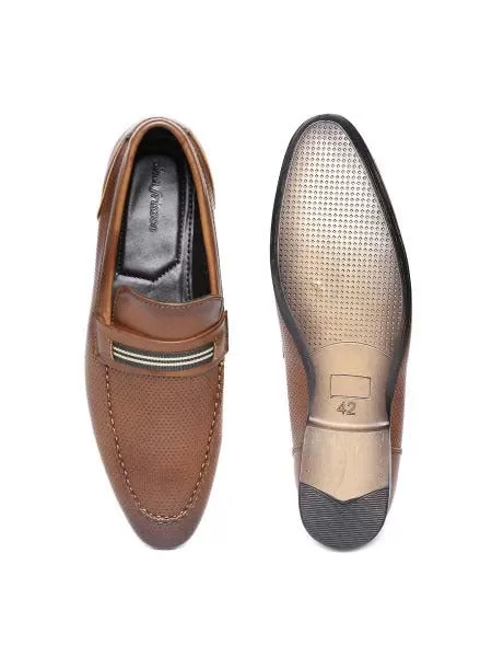 Cognac Punched Formal Loafers