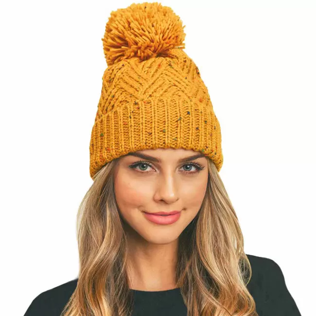 Confetti Diagonal Stripes Pompom Knit Beanie