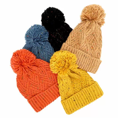 Confetti Diagonal Stripes Pompom Knit Beanie