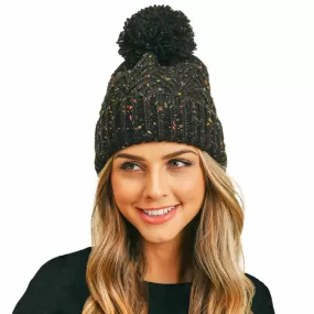 Confetti Diagonal Stripes Pompom Knit Beanie