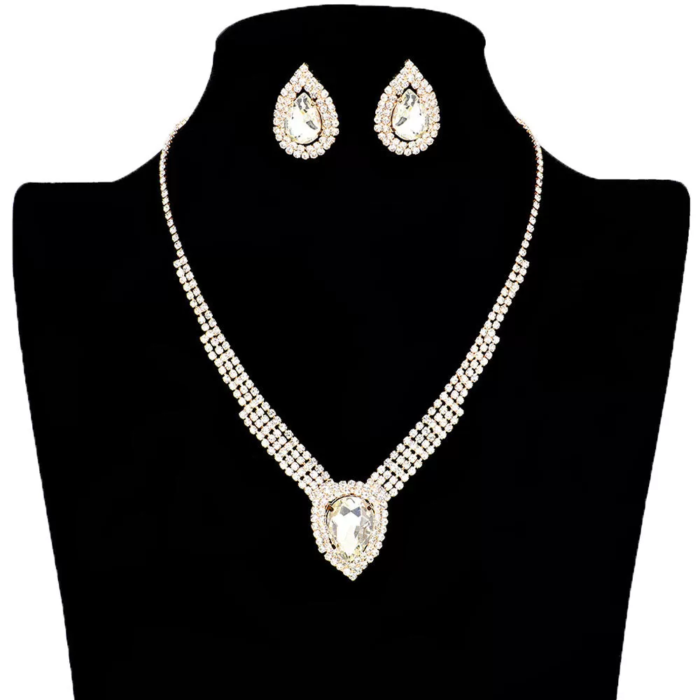 Crystal Teardrop Drop Rhinestone Necklace Earring Set