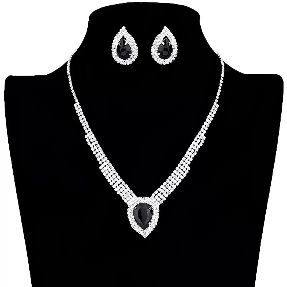 Crystal Teardrop Drop Rhinestone Necklace Earring Set