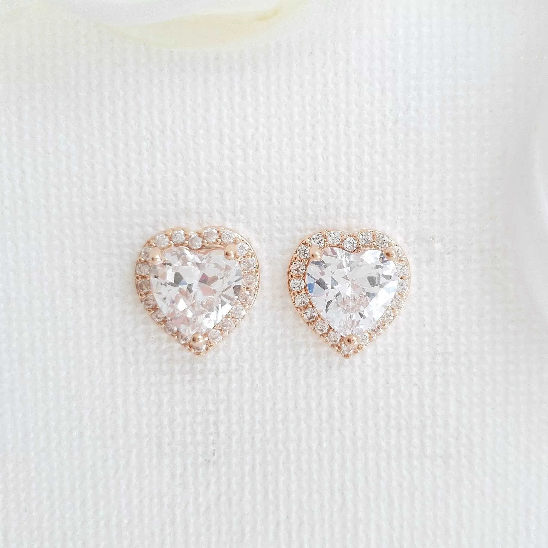 Cubic Zirconia Heart Earrings for Bridesmaids-Diana