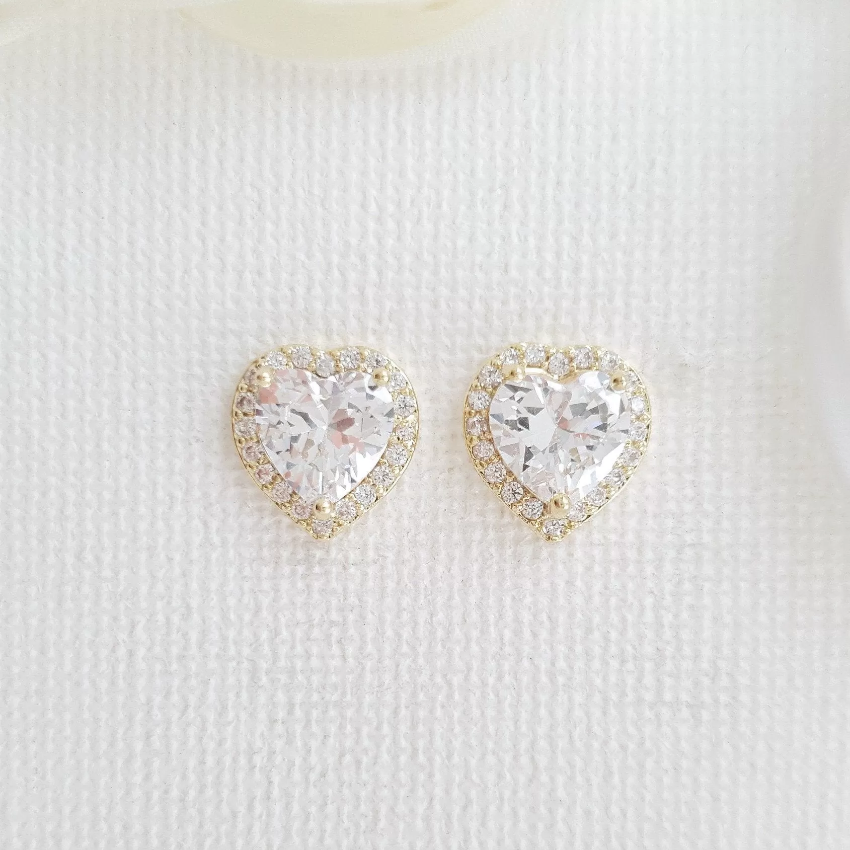 Cubic Zirconia Heart Earrings for Bridesmaids-Diana